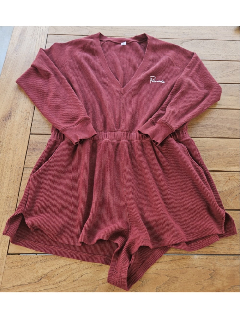 Parade Archive Here for It Cozy Waffle Playsuit Jumpsuit Burgundy Shorts Size XL